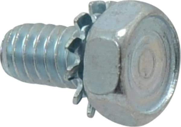 Value Collection - 1/4-20 UNC, 1/2" Length Under Head Hex Drive Machine Screw - Hex Head, Grade J82 Steel, Zinc-Plated Finish, External Tooth - Eagle Tool & Supply