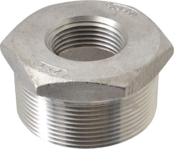 Merit Brass - 2 x 1" Grade 304 Stainless Steel Pipe Hex Bushing - MNPT x FNPT End Connections, 150 psi - Eagle Tool & Supply