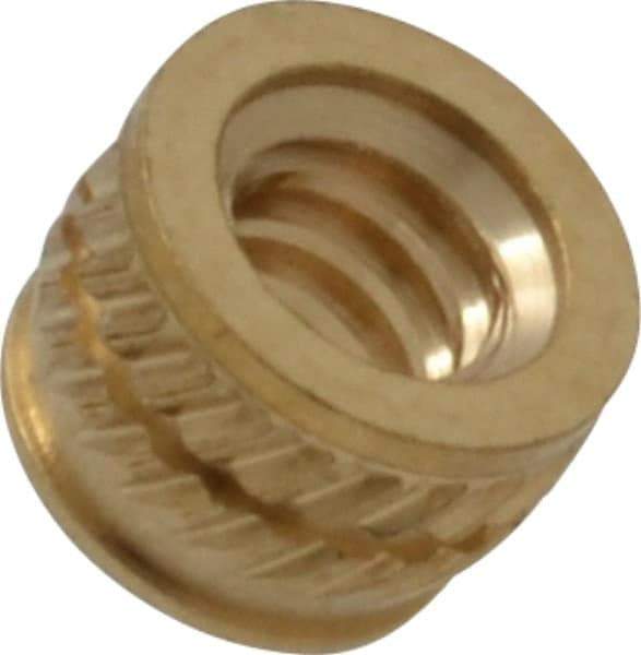 E-Z LOK - #6-32, 0.199" Small to 0.206" Large End Hole Diam, Brass Single Vane Tapered Hole Threaded Insert - 0.22" Insert, 0.203" Pilot Diam, 0.15" OAL, 0.116" Min Wall Thickness - Eagle Tool & Supply