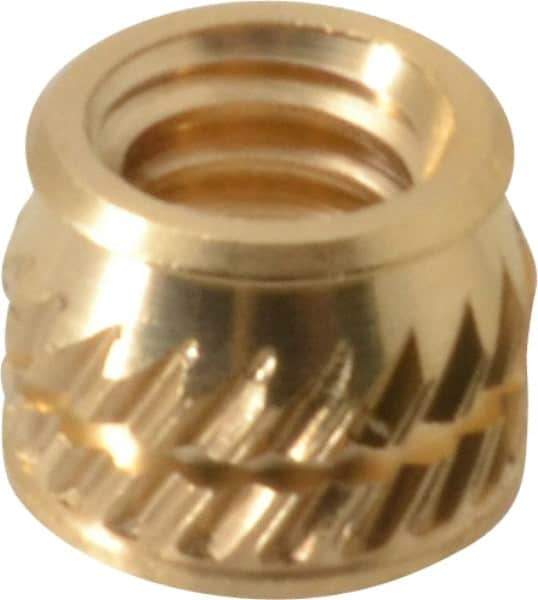 E-Z LOK - #8-32, 0.226" Small to 0.234" Large End Hole Diam, Brass Single Vane Tapered Hole Threaded Insert - 1/4" Insert, 0.23" Pilot Diam, 0.185" OAL, 0.133" Min Wall Thickness - Eagle Tool & Supply