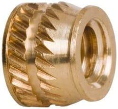 E-Z LOK - #10-24, 0.267" Small to 0.277" Large End Hole Diam, Brass Single Vane Tapered Hole Threaded Insert - 0.296" Insert, 0.272" Pilot Diam, 0.225" OAL, 0.159" Min Wall Thickness - Eagle Tool & Supply