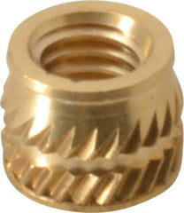 E-Z LOK - #10-32, 0.267" Small to 0.277" Large End Hole Diam, Brass Single Vane Tapered Hole Threaded Insert - 0.296" Insert, 0.272" Pilot Diam, 0.225" OAL, 0.159" Min Wall Thickness - Eagle Tool & Supply