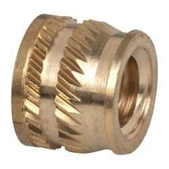 E-Z LOK - 1/4-20, 0.349" Small to 0.363" Large End Hole Diam, Brass Single Vane Tapered Hole Threaded Insert - 3/8" Insert, 0.354" Pilot Diam, 0.3" OAL, 0.194" Min Wall Thickness - Eagle Tool & Supply