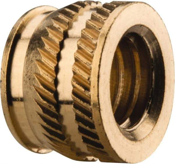 E-Z LOK - 5/16-18, 0.431" Small to 0.448" Large End Hole Diam, Brass Single Vane Tapered Hole Threaded Insert - 15/32" Insert, 0.439" Pilot Diam, 0.335" OAL, 0.245" Min Wall Thickness - Eagle Tool & Supply