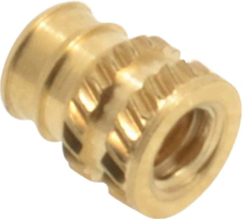 E-Z LOK - #4-40, 0.141" Small to 0.159" Large End Hole Diam, Brass Double Vane Tapered Hole Threaded Insert - 0.172" Insert, 0.144" Pilot Diam, 7/32" OAL, 0.093" Min Wall Thickness - Eagle Tool & Supply