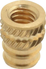 E-Z LOK - #8-32, 0.208" Small to 0.234" Large End Hole Diam, Brass Double Vane Tapered Hole Threaded Insert - 1/4" Insert, 0.212" Pilot Diam, 5/16" OAL, 0.133" Min Wall Thickness - Eagle Tool & Supply