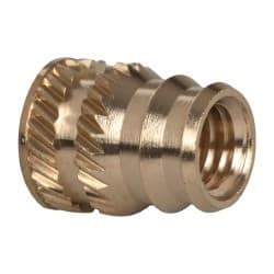 E-Z LOK - #10-32, 0.246" Small to 0.277" Large End Hole Diam, Brass Double Vane Tapered Hole Threaded Insert - 19/64" Insert, 1/4" Pilot Diam, 3/8" OAL, 0.159" Min Wall Thickness - Eagle Tool & Supply