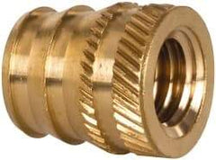 E-Z LOK - 3/8-16, 0.488" Small to 0.54" Large End Hole Diam, Brass Double Vane Tapered Hole Threaded Insert - 9/16" Insert, 0.493" Pilot Diam, 5/8" OAL, 0.293" Min Wall Thickness - Eagle Tool & Supply