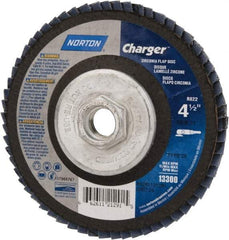 Norton - 24 Grit, 4-1/2" Disc Diam, 5/8-11 Center Hole, Type 29 Zirconia Alumina Flap Disc - 13,000 Max RPM, Fiberglass Backing, Coated - Eagle Tool & Supply