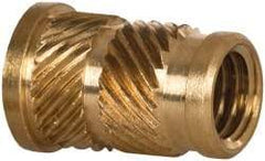 E-Z LOK - 1/4 28 UNF, 0.341" Diam, Brass Headed Heat Installed Threaded Insert - 0.315" Hole, 0.553" OAL x 0.05" High, 3/8" Head Diam - Eagle Tool & Supply