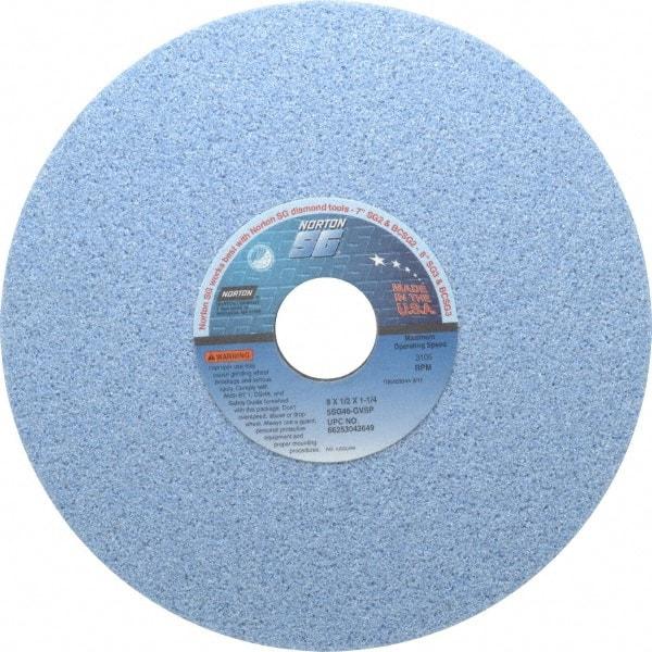 Norton - 8" Diam x 1-1/4" Hole x 1/2" Thick, G Hardness, 46 Grit Surface Grinding Wheel - Ceramic, Type 1, Coarse Grade, 3,105 Max RPM, Vitrified Bond, No Recess - Eagle Tool & Supply