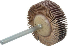 Merit Abrasives - 1-3/16" Diam x 3/8" Face Width, Medium Aluminum Oxide Coated Mounted Flap Wheel - 1/8" Shank Mount, 80 Grit, Cloth Backing, 30,000 Max RPM - Eagle Tool & Supply