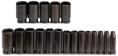 Proto - 19 Piece 3/8" Drive Deep Well Impact Socket Set - 6 Points, 6mm to 24mm Range, Metric Measurement Standard - Eagle Tool & Supply