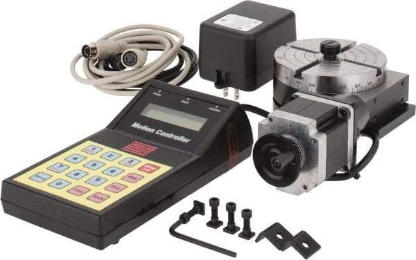 Sherline - 28,800 Max RPM Table/400 Max RPM Motor, 4" Table Diam, Horiz, CNC Rotary Indexing Table - 1.963" Centerline Height, 4" Subtable OD, 0.316" Through Hole, 120.00 Voltage, 0.006" Positioning Accuracy, AC Stepper Motor - Eagle Tool & Supply