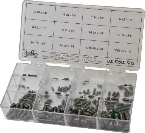 Made in USA - 210 Piece, #4-40 to 5/16-18, Stainless Steel Set Screw Assortment - Hex Head, Hex Socket Drive, 1/8 to 1/2" Long, Grade 303 - Eagle Tool & Supply