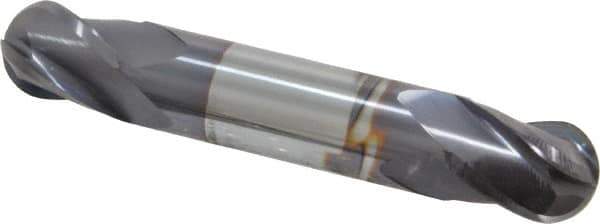 Niagara Cutter - 1/2" Diam, 5/8" LOC, 4 Flute Solid Carbide Ball End Mill - TiAlN Finish, Double End, 3" OAL, 1/2" Shank Diam, Spiral Flute - Eagle Tool & Supply