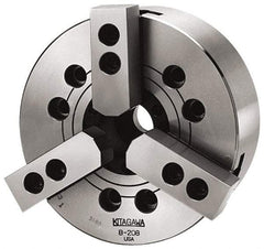 Kitagawa - 3 Jaws, 10" Chuck Diam, Plain Back Mount, 2.9528" Through Hole, Drawbar, Hydraulic Power Lathe Chuck - 24,449 Lb Force per Jaw, 1.5mm x 60 Serrated Jaw Interface, 31mm to 254mm Jaw Capacity, 4,200 RPM, High Speed Steel Body - Eagle Tool & Supply