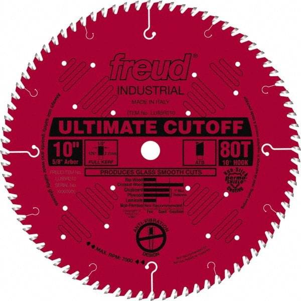 Freud - 10" Diam, 5/8" Arbor Hole Diam, 80 Tooth Wet & Dry Cut Saw Blade - Carbide-Tipped, Standard Round Arbor - Eagle Tool & Supply