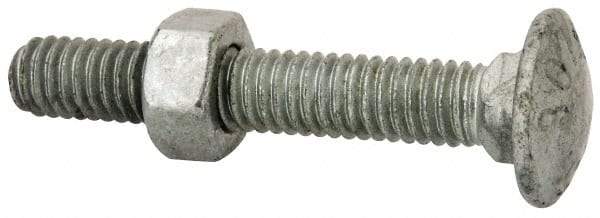 Value Collection - 5/16-18 UNC 2" Length Under Head, Standard Square Neck, Carriage Bolt - 1006-1050 Steel, Galvanized Zinc-Plated Finish - Eagle Tool & Supply