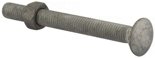 Value Collection - 1/2-13 UNC 5" Length Under Head, Standard Square Neck, Carriage Bolt - 1006-1050 Steel, Galvanized Zinc-Plated Finish - Eagle Tool & Supply