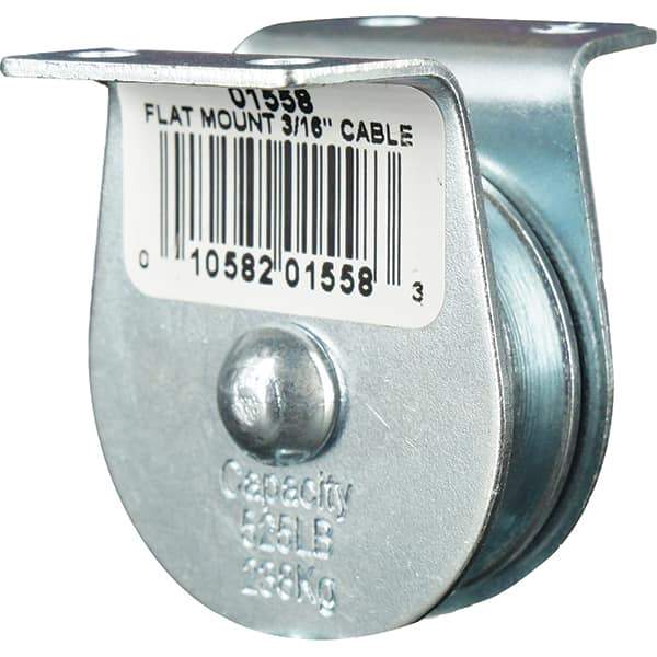 Block Division - 525 Lbs. Load Limit, Flat Standard Block - Upright Mount, Single Sheave, 1-1/2 Inch Outside Diameter, Wire Rope, 3/16 Inch Diameter, Eye, 5/8 Inch Inside Diameter, Carbon Steel, Zinc Plated Finish - Eagle Tool & Supply