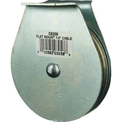 Block Division - 800 Lbs. Load Limit, Flat Standard Block - Upright Mount, Single Sheave, 3 Inch Outside Diameter, Wire Rope, 1/4 Inch Diameter, Eye, 7/8 Inch Inside Diameter, Carbon Steel, Zinc Plated Finish - Eagle Tool & Supply