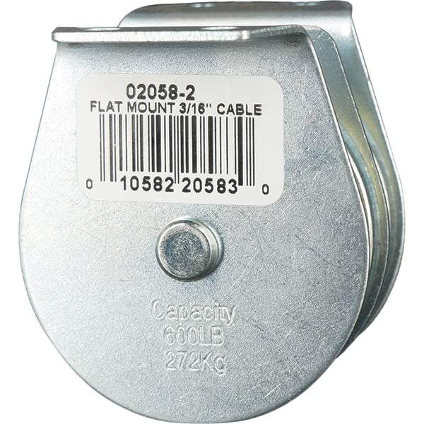 Block Division - 600 Lbs. Load Limit, Flat Standard Block - Upright Mount, Double Sheave, 2 Inch Outside Diameter, Wire Rope, 3/16 Inch Diameter, Eye, 5/8 Inch Inside Diameter, Carbon Steel, Zinc Plated Finish - Eagle Tool & Supply