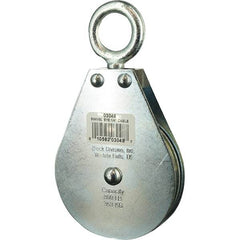 Block Division - 640 Lbs. Load Limit, Swivel Eye Standard Block - Single Sheave, 3-3/4 Inch Outside Diameter, Wire Rope, 1/4 Inch Diameter, Eye, 7/8 Inch Inside Diameter, Carbon Steel, Zinc Plated Finish - Eagle Tool & Supply