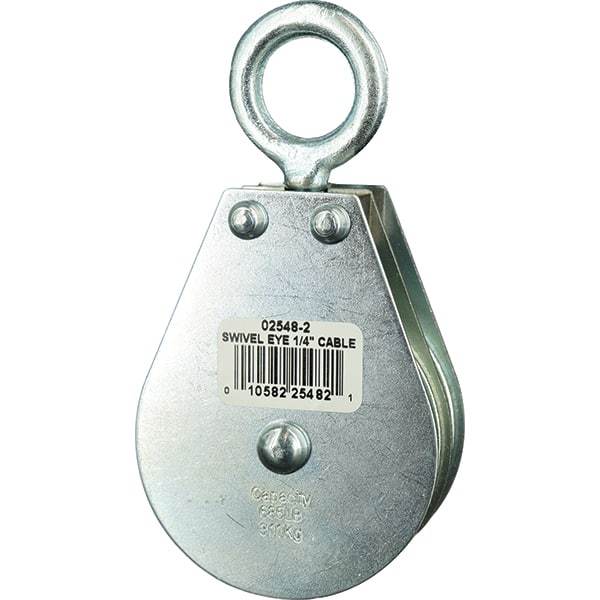 Block Division - 685 Lbs. Load Limit, Swivel Eye Standard Block - Double Sheave, 2-1/2 Inch Outside Diameter, Wire Rope, 1/4 Inch Diameter, Eye, 7/8 Inch Inside Diameter, Carbon Steel, Zinc Plated Finish - Eagle Tool & Supply