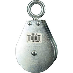 Block Division - 800 Lbs. Load Limit, Swivel Eye Standard Block - Double Sheave, 3 Inch Outside Diameter, Wire Rope, 1/4 Inch Diameter, Eye, 7/8 Inch Inside Diameter, Carbon Steel, Zinc Plated Finish - Eagle Tool & Supply