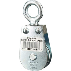 Block Division - 525 Lbs. Load Limit, Swivel Eye Snatch Block - Single Sheave, 1-1/2 Inch Outside Diameter, Wire Rope, 3/16 Inch Diameter, Eye, 5/8 Inch Inside Diameter, Carbon Steel, Zinc Plated Finish - Eagle Tool & Supply