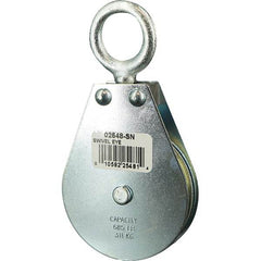 Block Division - 685 Lbs. Load Limit, Swivel Eye Snatch Block - Single Sheave, 2-1/2 Inch Outside Diameter, Wire Rope, 1/4 Inch Diameter, Eye, 7/8 Inch Inside Diameter, Carbon Steel, Zinc Plated Finish - Eagle Tool & Supply