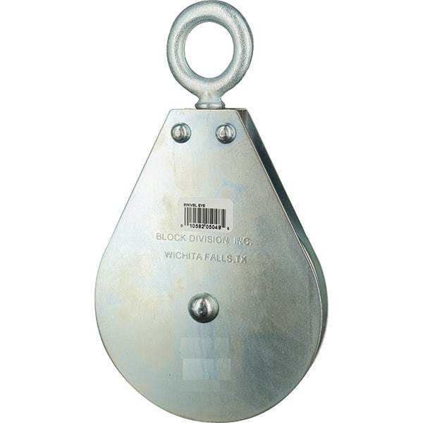 Block Division - 640 Lbs. Load Limit, Swivel Eye Snatch Block - Single Sheave, 3 Inch Outside Diameter, Wire Rope, 1/4 Inch Diameter, Eye, 7/8 Inch Inside Diameter, Carbon Steel, Zinc Plated Finish - Eagle Tool & Supply