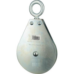 Block Division - 1, 550 Lbs. Load Limit, Swivel Eye Snatch Block - Single Sheave, 3-1/2 Inch Outside Diameter, Wire Rope, 5/16 Inch Diameter, Eye, 1-3/16 Inch Inside Diameter, Carbon Steel, Zinc Plated Finish - Eagle Tool & Supply