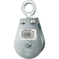 Block Division - 600 Lbs. Load Limit, Swivel Eye Snatch Block - Double Sheave, 2 Inch Outside Diameter, Wire Rope, 3/16 Inch Diameter, Eye, 5/8 Inch Inside Diameter, Carbon Steel, Zinc Plated Finish - Eagle Tool & Supply