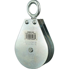 Block Division - 800 Lbs. Load Limit, Swivel Eye Snatch Block - Double Sheave, 3 Inch Outside Diameter, Wire Rope, 1/4 Inch Diameter, Eye, 7/8 Inch Inside Diameter, Carbon Steel, Zinc Plated Finish - Eagle Tool & Supply