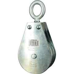 Block Division - 1, 550 Lbs. Load Limit, Swivel Eye Snatch Block - Double Sheave, 3-3/4 Inch Outside Diameter, Wire Rope, 5/16 Inch Diameter, Eye, 1-3/16 Inch Inside Diameter, Carbon Steel, Zinc Plated Finish - Eagle Tool & Supply