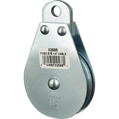 Block Division - 685 Lbs. Load Limit, Rigid Eye Block - Single Sheave, 2-1/2 Inch Outside Diameter, Wire Rope, 1/4 Inch Diameter, Eye, 3/8 Inch Inside Diameter, Carbon Steel, Zinc Plated Finish - Eagle Tool & Supply