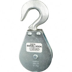 Block Division - 685 Lbs. Load Limit, Swivel Hook Block - Single Sheave, 2-1/2 Inch Outside Diameter, Wire Rope, 1/4 Inch Diameter, Eye, 3/8 Inch Inside Diameter, Carbon Steel, Zinc Plated Finish - Eagle Tool & Supply