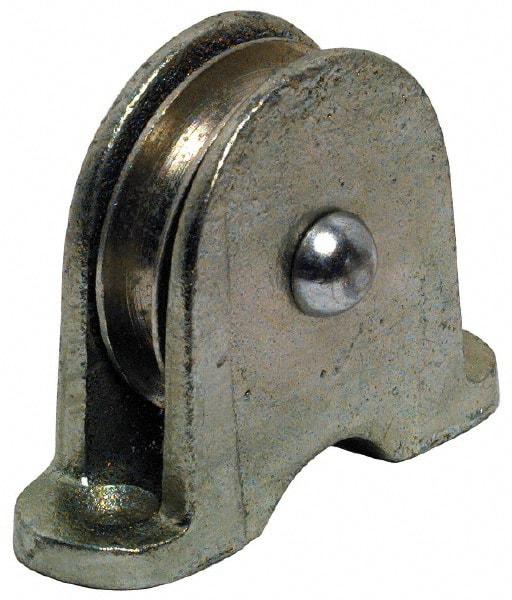 Value Collection - Single Closed Upright Mount Guidance Pulley - Sheave, 2 Inch Outside Diameter, Wire Rope, 1/4 Inch Diameter, 0.209 Inch to 0.22 Inch Mounting Hole Diameter Iron, Galvanized Finish - Eagle Tool & Supply