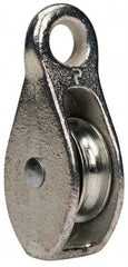 Value Collection - Rigid Eye Single Sheave Pulley - Sheave, 1-1/2 Inch Outside Diameter, Fibrous Rope, 3/8 Inch Diameter, Malleable Iron, Galvanized Finish - Eagle Tool & Supply