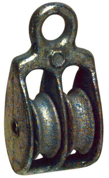 Value Collection - Rigid Eye Double Sheave Pulley - Sheave, 1 Inch Outside Diameter, Fibrous Rope, 1/4 Inch Diameter, Malleable Iron, Galvanized Finish - Eagle Tool & Supply