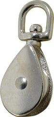 Value Collection - Swivel Eye Single Sheave Pulley - Sheave, 1-1/2 Inch Outside Diameter, Fibrous Rope, 5/16 Inch Diameter, Gray Iron, Zinc Plated Finish - Eagle Tool & Supply