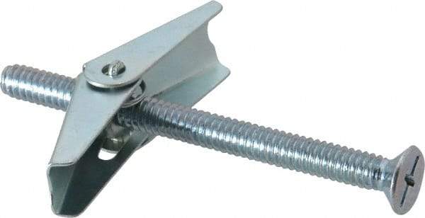 Value Collection - 1/4" Screw, 1/4" Diam, 3" Long, Toggle Bolt Drywall & Hollow Wall Anchor - 1/4" Drill, Zinc Plated, Steel, Use in Concrete, & Masonry, Hollow Tile, Plaster & Wallboard - Eagle Tool & Supply