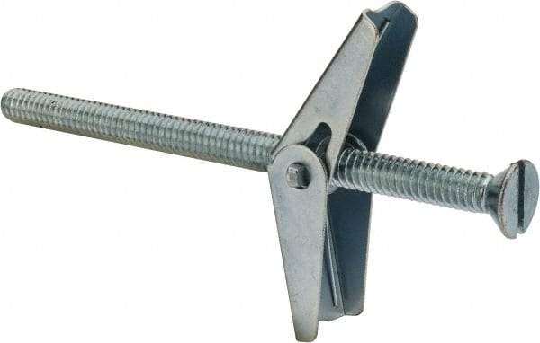 Value Collection - 1/4" Screw, 1/4" Diam, 4" Long, Toggle Bolt Drywall & Hollow Wall Anchor - 1/4" Drill, Zinc Plated, Steel, Use in Concrete, & Masonry, Hollow Tile, Plaster & Wallboard - Eagle Tool & Supply