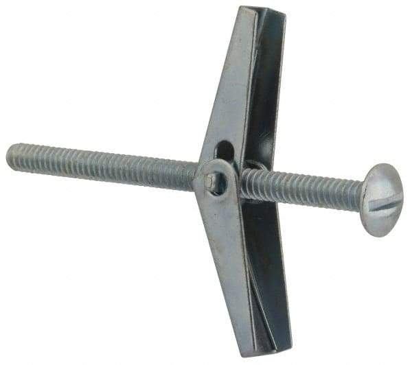 Value Collection - 1/8" Screw, 1/8" Diam, 2" Long, Toggle Bolt Drywall & Hollow Wall Anchor - 1/8" Drill, Zinc Plated, Steel, Use in Concrete, & Masonry, Hollow Tile, Plaster & Wallboard - Eagle Tool & Supply