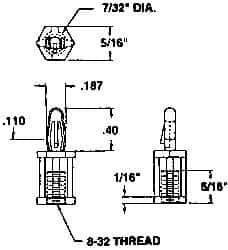 Made in USA - #8-32 Thread, 3/4" Body Length, Nylon Screw Mount - 5/16" Width Across Flats - Eagle Tool & Supply