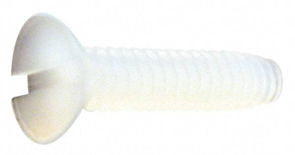 Made in USA - #10-24 UNC, 1/2" OAL Slotted Drive Machine Screw - Flat Head, Grade 6/6 Nylon, Uncoated, Without Washer - Eagle Tool & Supply