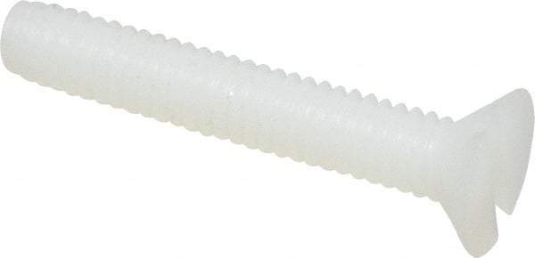 Made in USA - #8-32 UNC, 1" OAL Slotted Drive Machine Screw - Flat Head, Grade 6/6 Nylon, Uncoated, Without Washer - Eagle Tool & Supply
