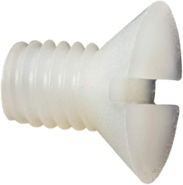 Made in USA - #10-32 UNF, 5/16" OAL Slotted Drive Machine Screw - Flat Head, Grade 6/6 Nylon, Uncoated, Without Washer - Eagle Tool & Supply